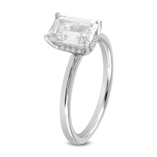 LUVMYJEWELRY LUVMYJEWELRY DELPHINE 14K WHITE GOLD EMERALD CUT LAB GROWN DIAMOND HIDDEN HALO ENGAGEMENT RING