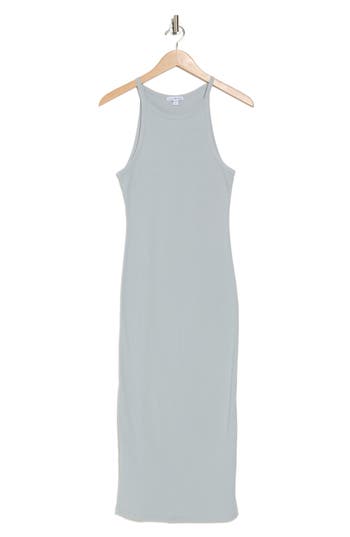 Shop James Perse Ribbed Midi Tank Dress In Blue Fog