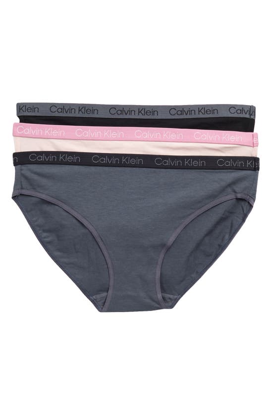 Calvin Klein Assorted Pack Of 3 Bikinis In Grey/ Black/ Nymph