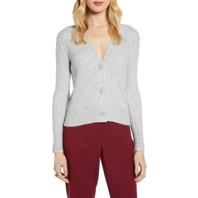 Halogen Ribbed V-Neck Cardigan, Grey