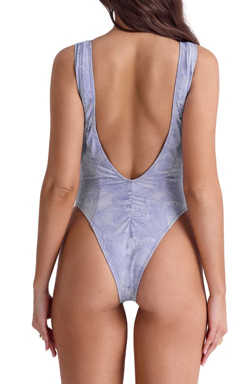 Shop House Of Cb Martinique Plunge One-piece Swimsuit In Lavender Paisley