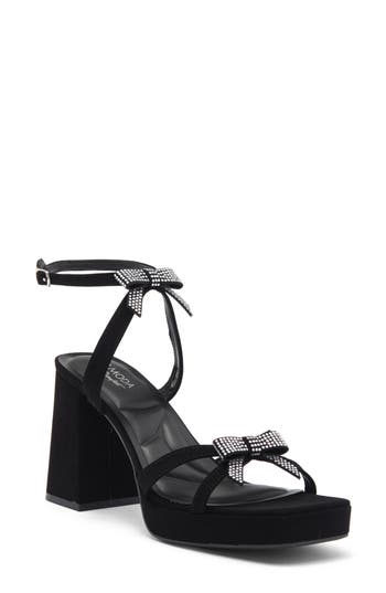 Top Guy Shoes Crystal Bow Block Heel Sandal In Black