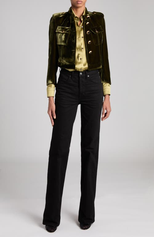 Shop Tom Ford Bonded Velvet Crop Jacket In Golden Olive