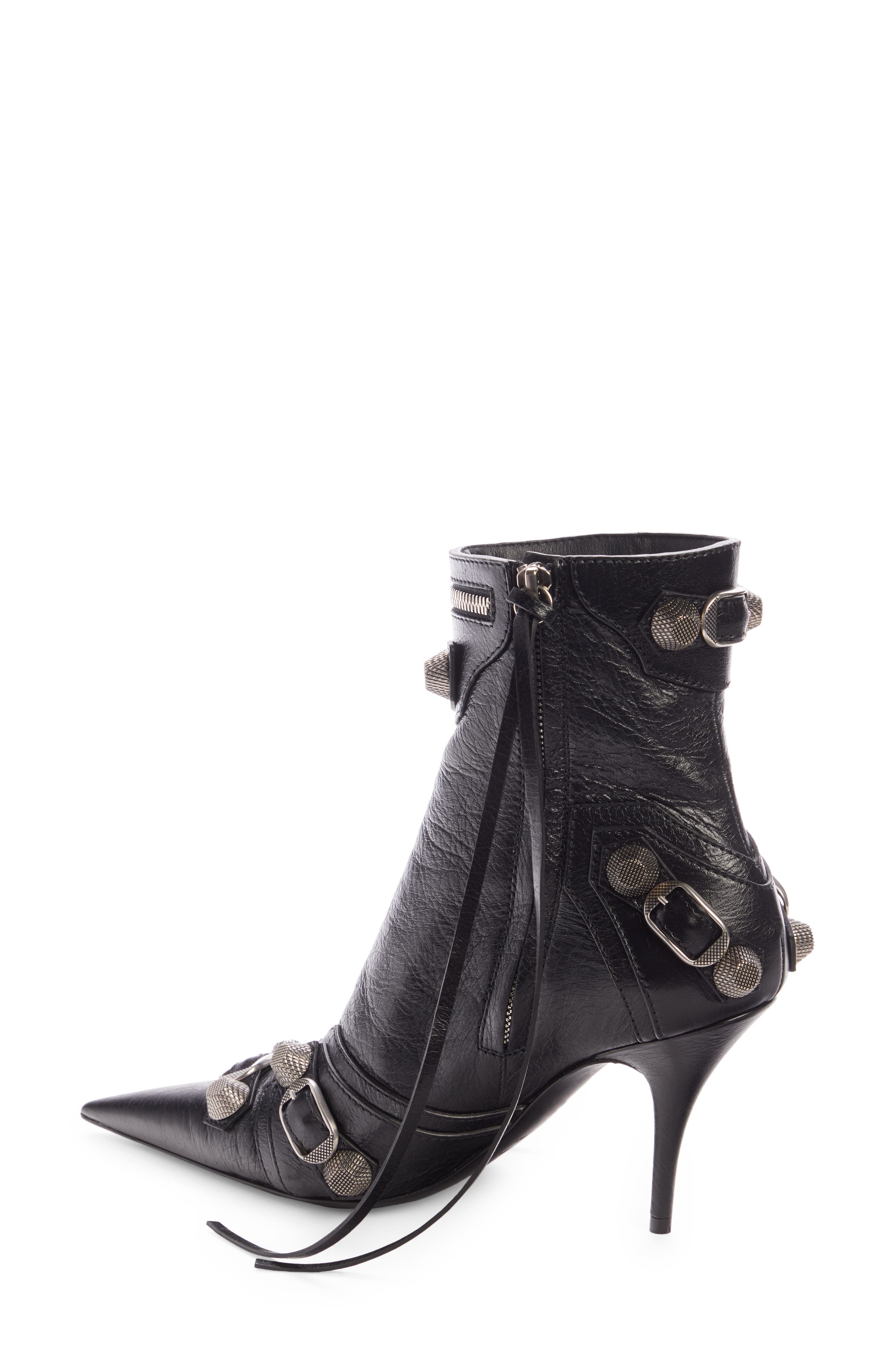 BALENCIAGA Cagole Leather Bootie, Main, color, BLACK