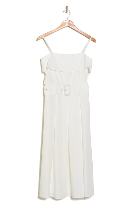 Lumiere Pleated Belted Midi Dress In White