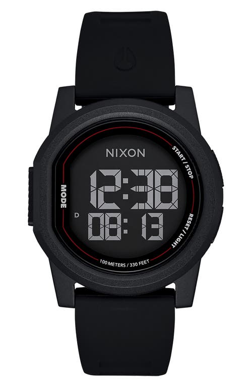 Shop Nixon Disk Digital Silicone Strap Watch, 39mm In Black/black/negative