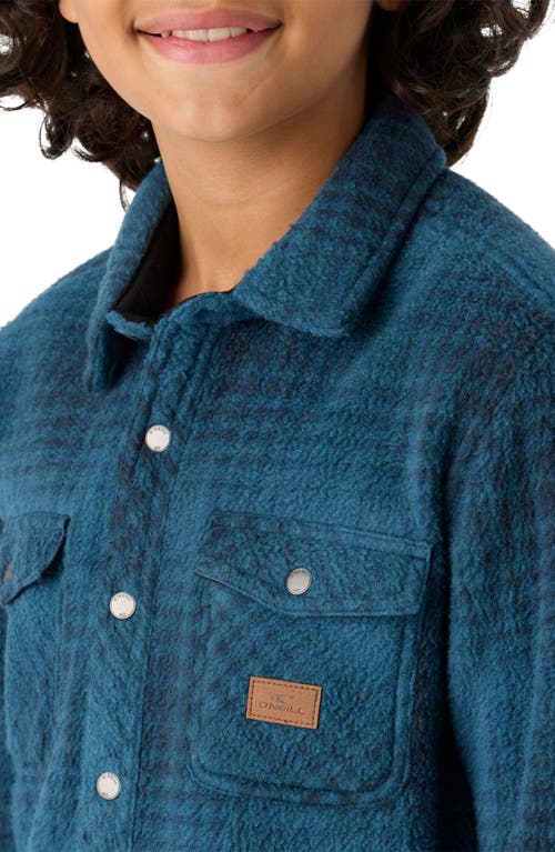 Shop O'neill Kids' Glacier Plaid Snap-up Fleece Overshirt In Blue Shadow