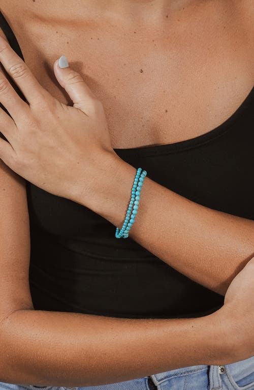 Sterling Forever Stone 2-pack Beaded Stretch Bracelets In Light Turquoise