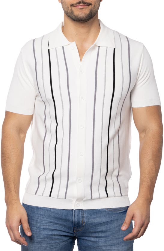 Shop Spring + Mercer Stripe Short Sleeve Button-up Polo Sweater In White