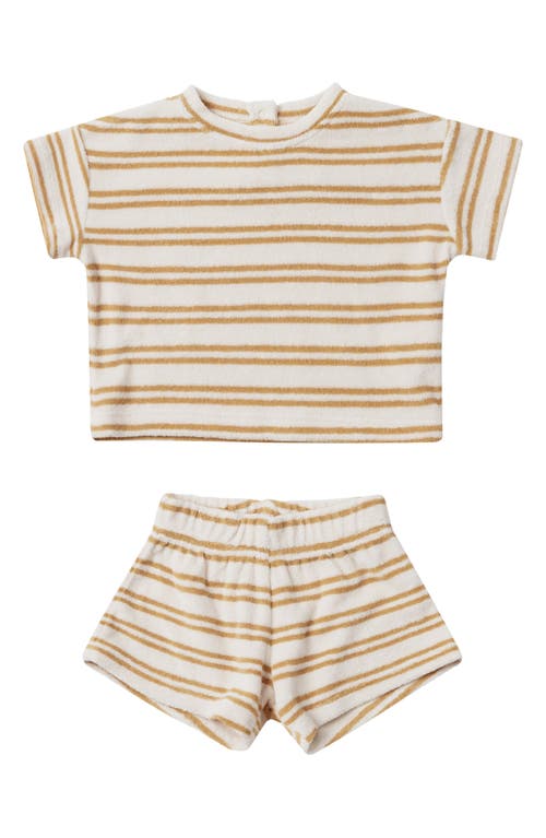 QUINCY MAE Stripe Organic Cotton Blend Terry Cloth T-Shirt & Shorts Set Honey-Stripe at Nordstrom, M Baby