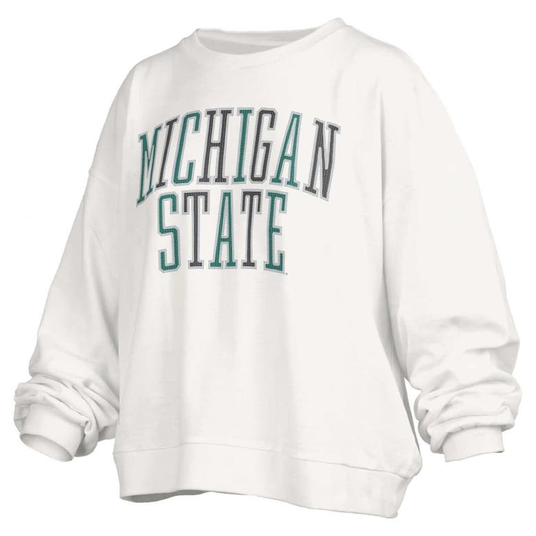 Shop Pressbox White Michigan State Spartans Janise Waist Length Oversized Pullover Sweatshirt