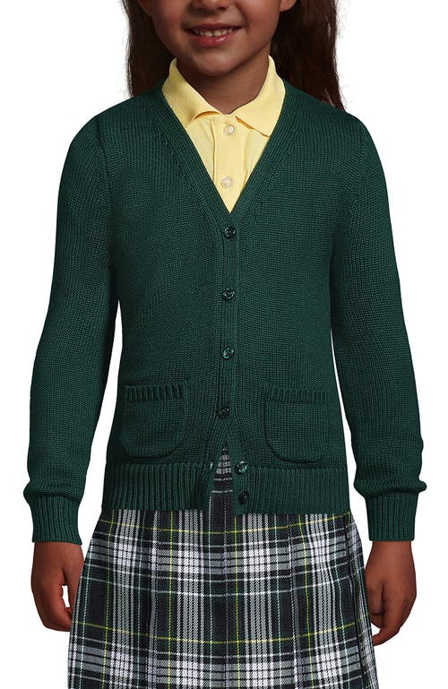 Shop Lands' End School Uniform Girls Cotton Modal Button Front Cardigan Sweater In Evergreen