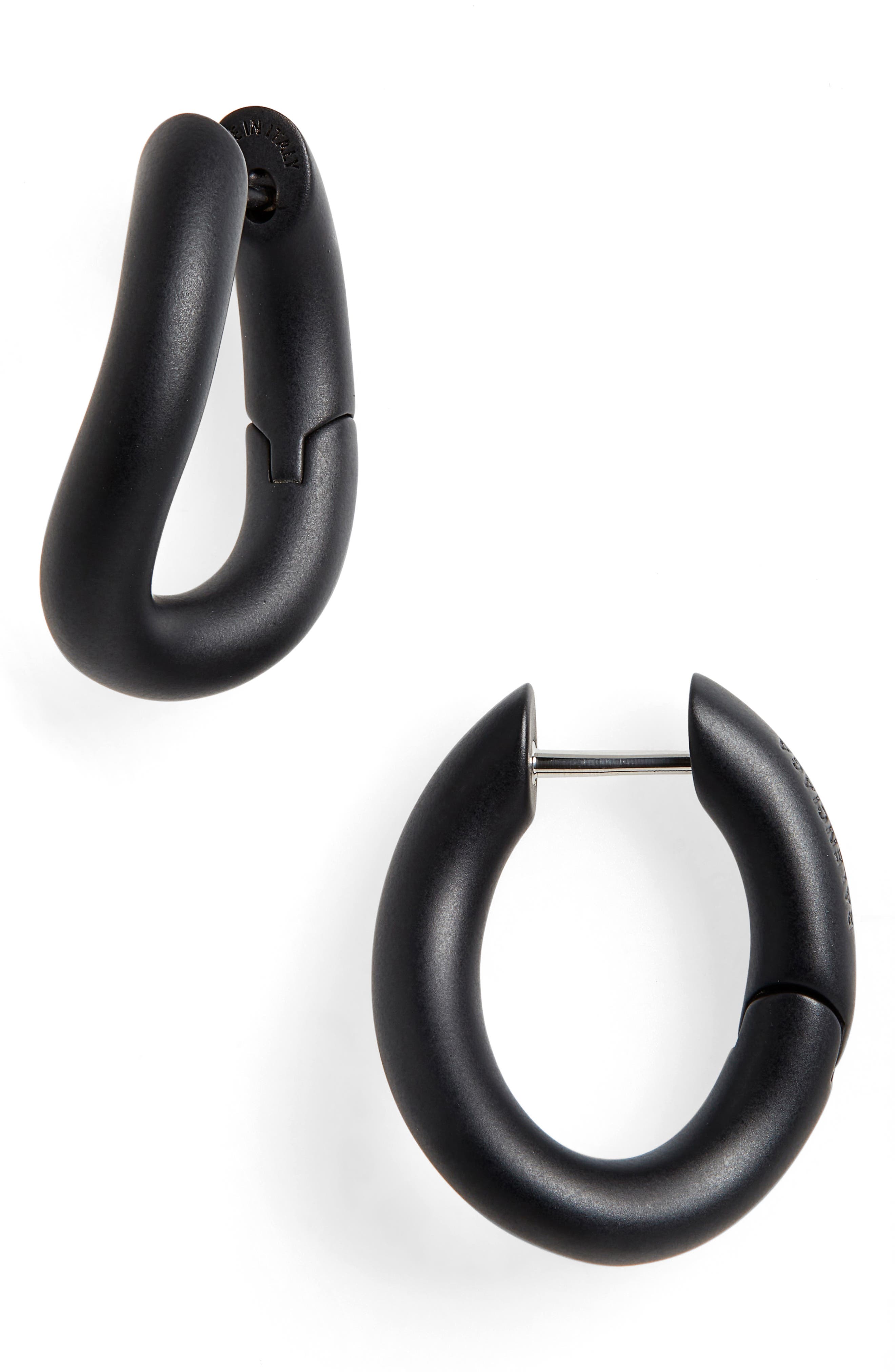 Balenciaga XS Loop Hoop Earrings in Black/Shiny Silver