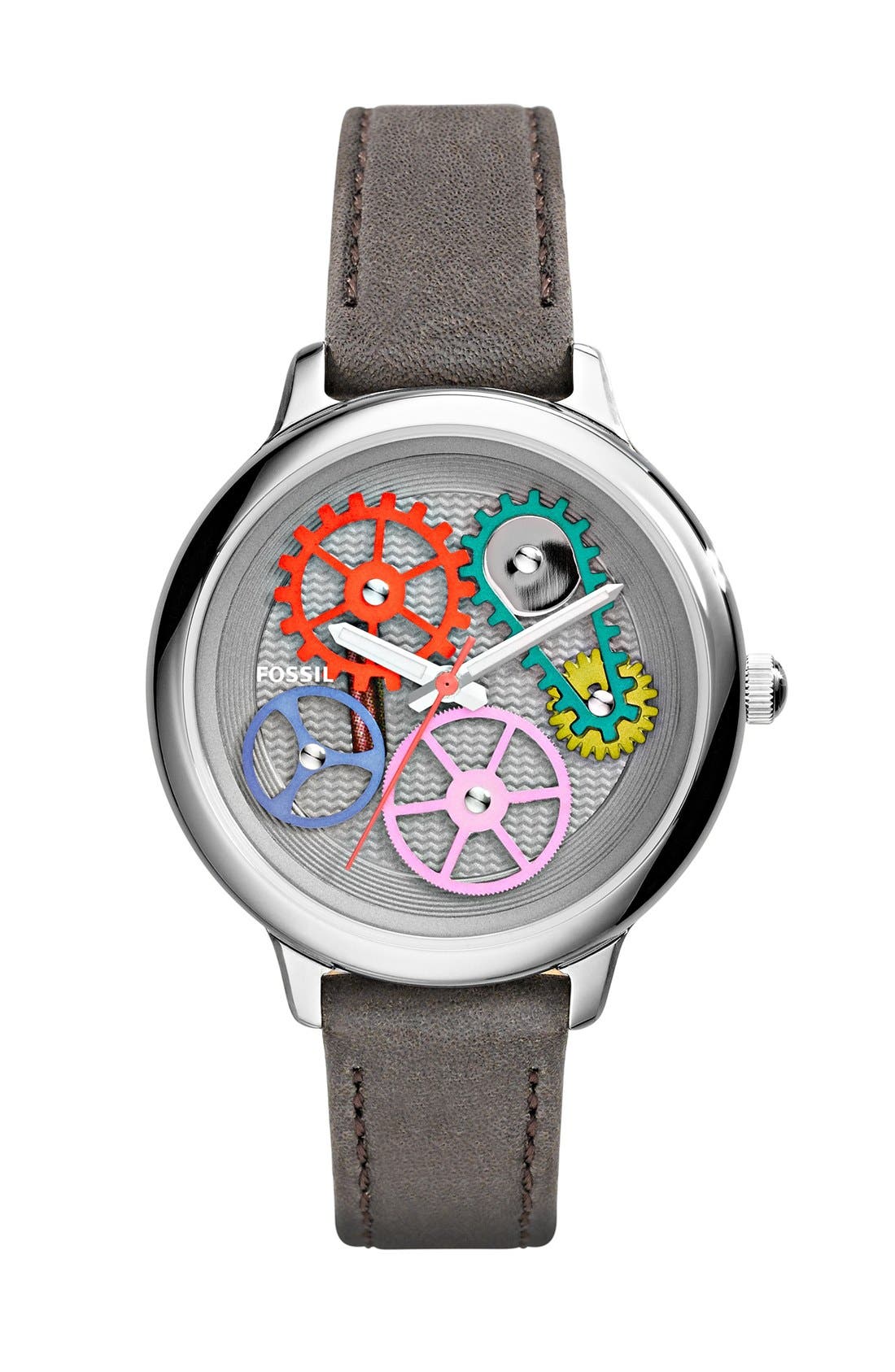 fossil watch with gears showing