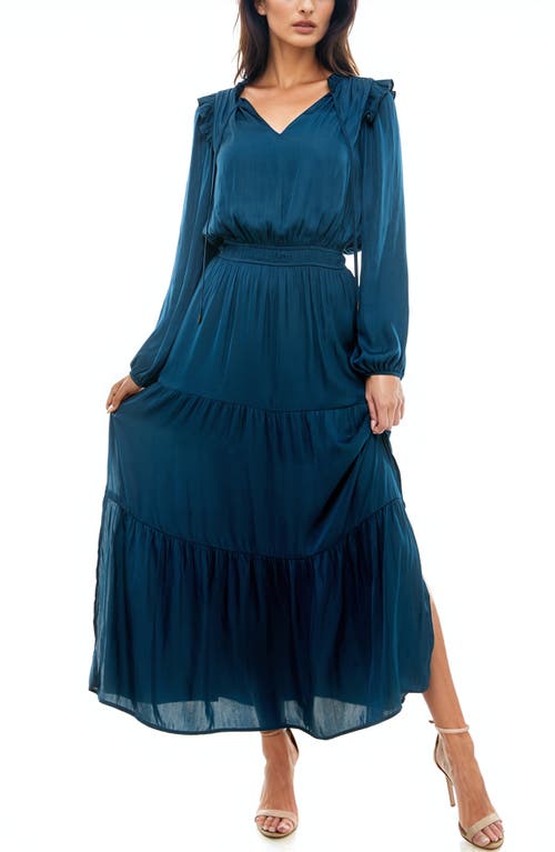 Shop Socialite Tie Neck Long Sleeve Maxi Dress In Navy