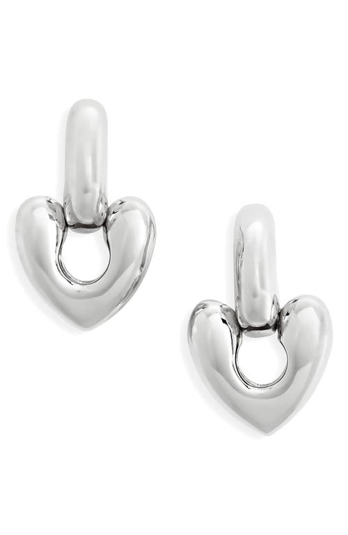 Small Heart Drop Earrings in Silver