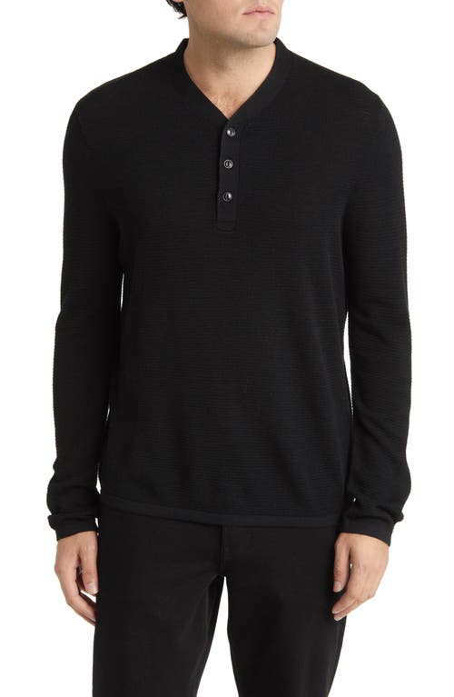 Performance Waffle Knit Henley in Black