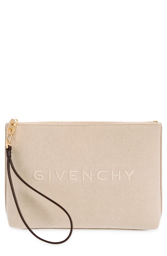 Shop Givenchy Logo Canvas Travel Pouch In Army Beige