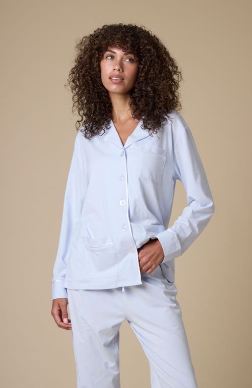Kip. Kip Luxe Stretch Cotton Pajama Set In Mist Blue