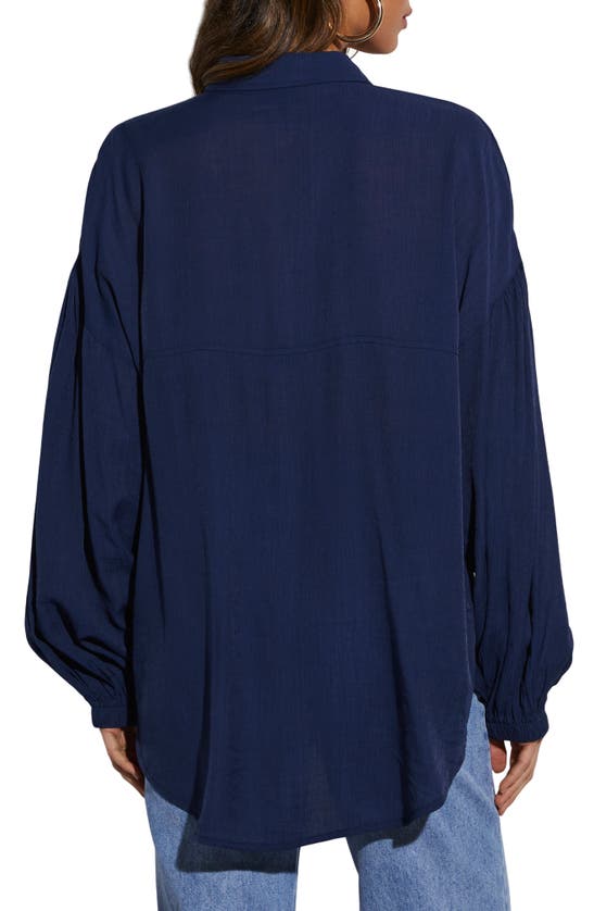 Shop Vici Collection Elowen Balloon Sleeve Button-up Shirt In Navy