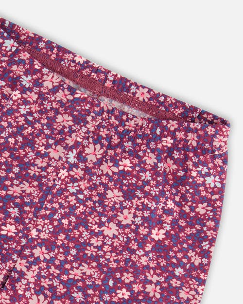 Shop Deux Par Deux Girl's Stretch Leggings Burgundy Printed Little Flowers In Mini Flowers On Burgundy