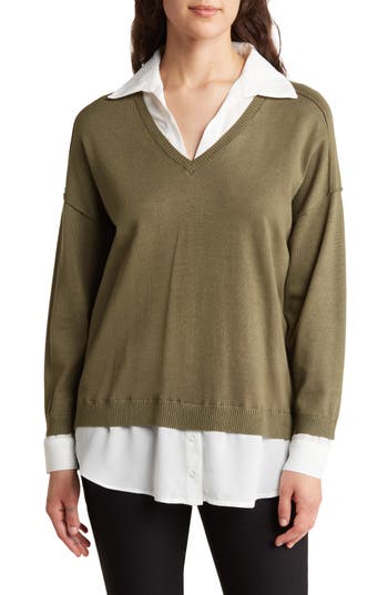 Adrianna Papell Twofer Sweater In Green