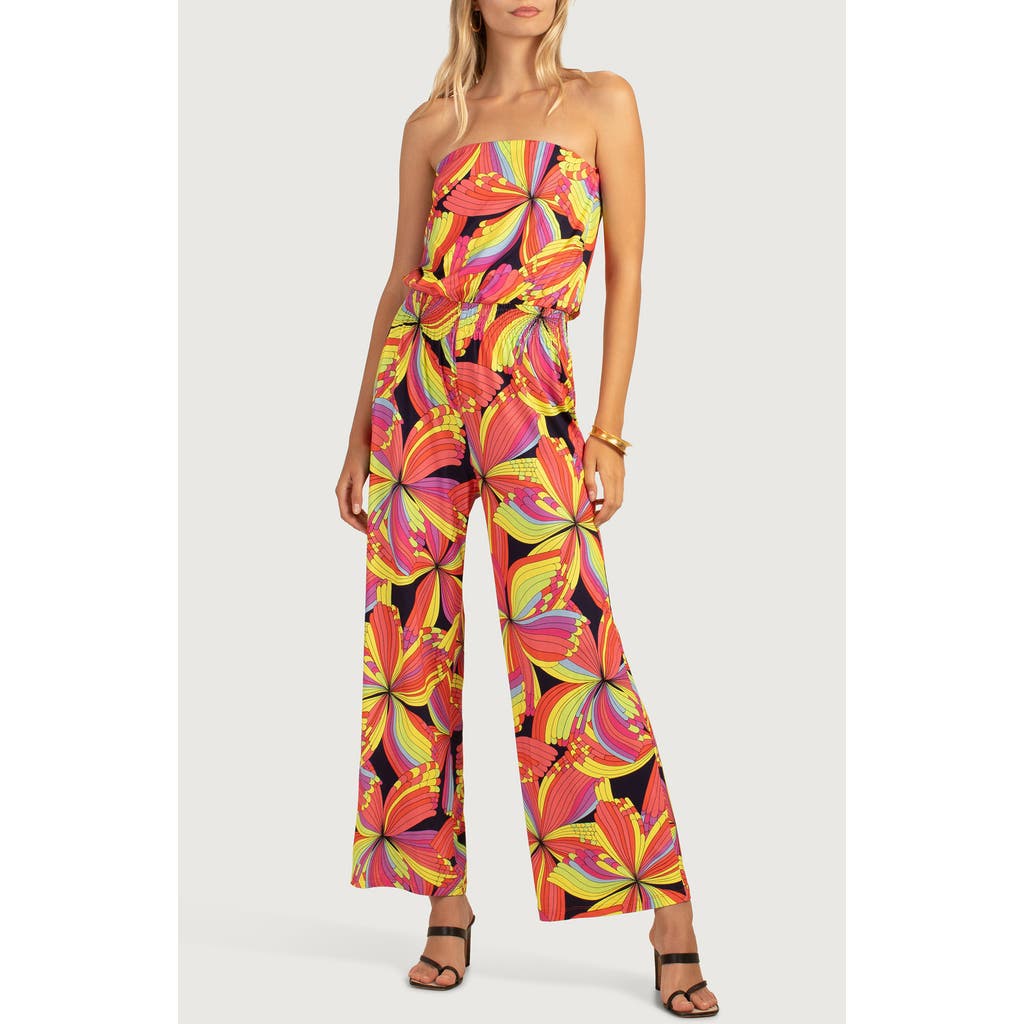 Shop Trina Turk Time Out Strapless Wide Leg Jumpsuit In Coral Floral Print Multi