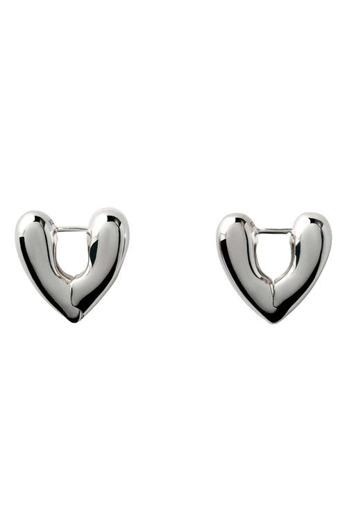 Small Heart Hinge Hoop Earrings in Silver