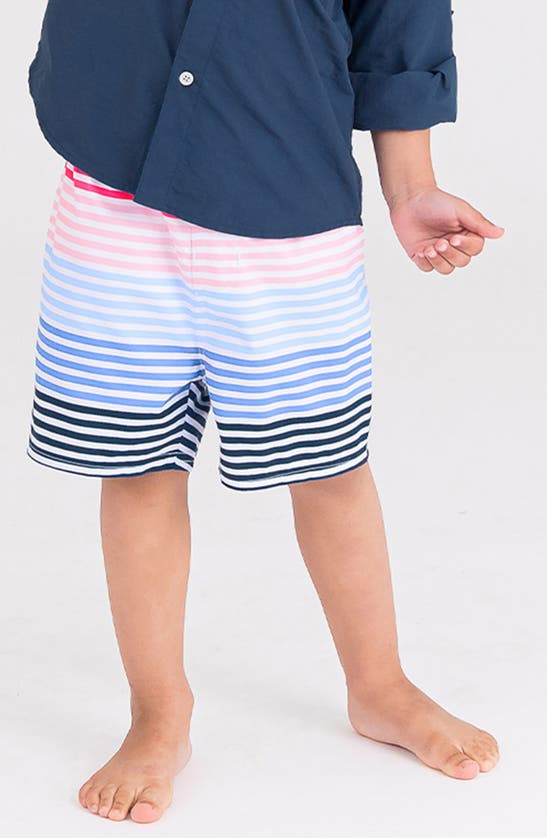 Ruggedbutts Kids' Ocean Horizon Stripe Swim Trunks In White Multi