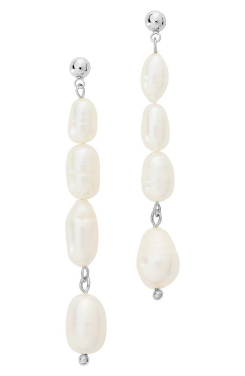 Sterling Forever Natural Pearl Linear Drop Post Earrings in Silver