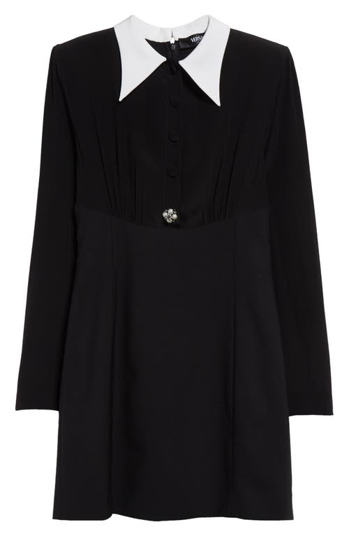 Shop Versace Contrast Collar Long Sleeve Silk Cocktail Dress In Black