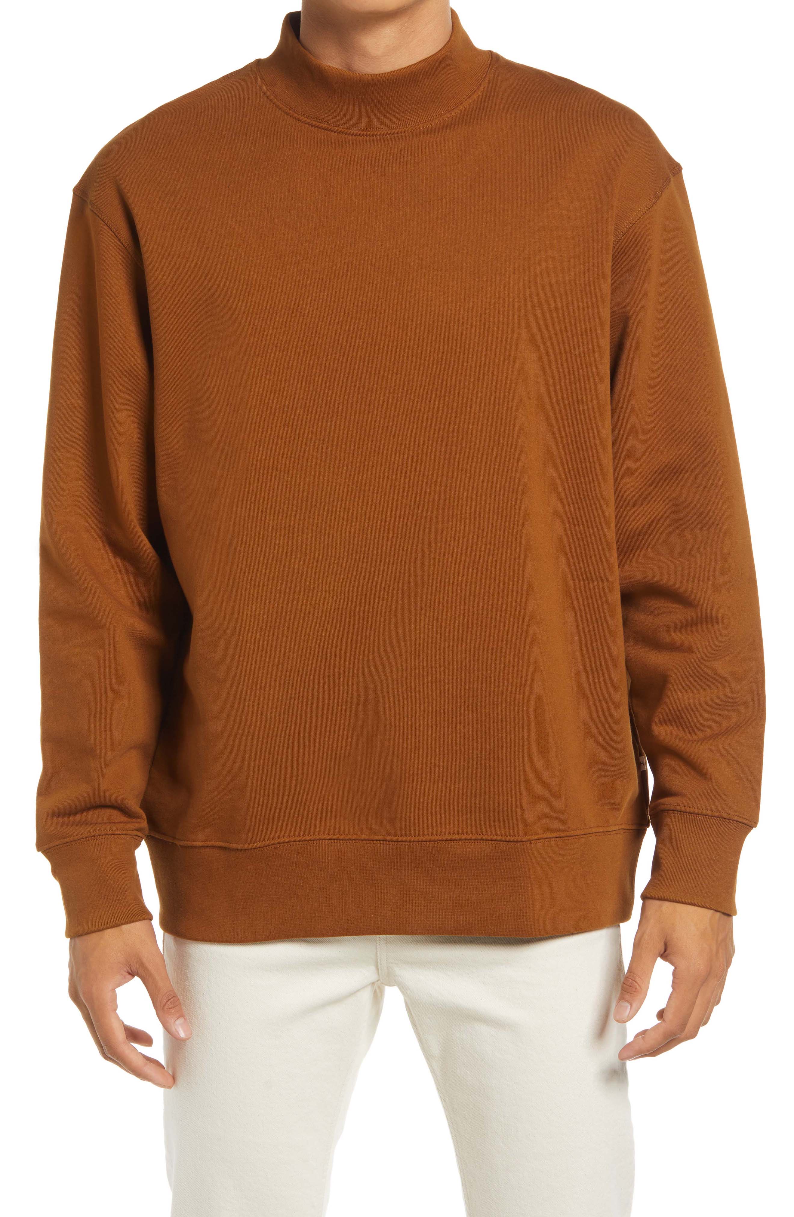Men’s Retro Workout Clothes | Tracksuits, Sweatshirts Mens Selected Homme Dawson Mock Neck Organic Cotton Sweater Size XX-Large - Brown $75.00 AT vintagedancer.com