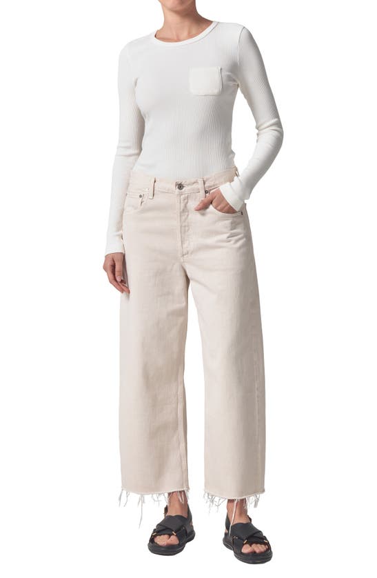 Shop Citizens Of Humanity Ayla Raw Hem High Waist Baggy Crop Wide Leg Jeans In Almondette