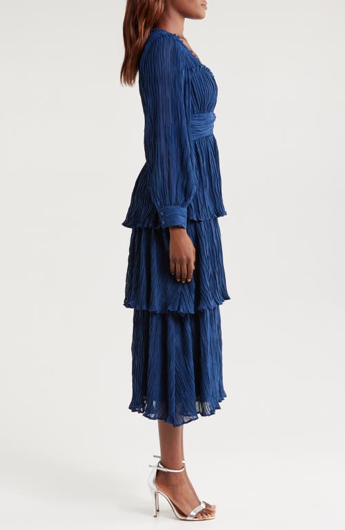 Mila Mae Ruffle Long Sleeve Midi Dress In Navy