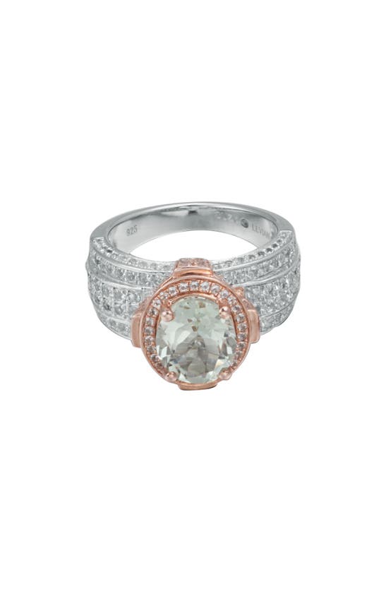 Suzy Levian Two-tone Semiprecious Stone & White Topaz Halo Ring In Green