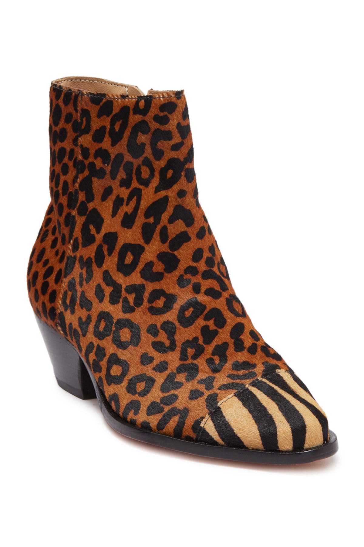 leather animal print ankle boots