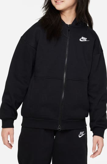 Nike Sportswear Club Fleece Big Kids' Oversized Full-zip Hoodie In Black/white