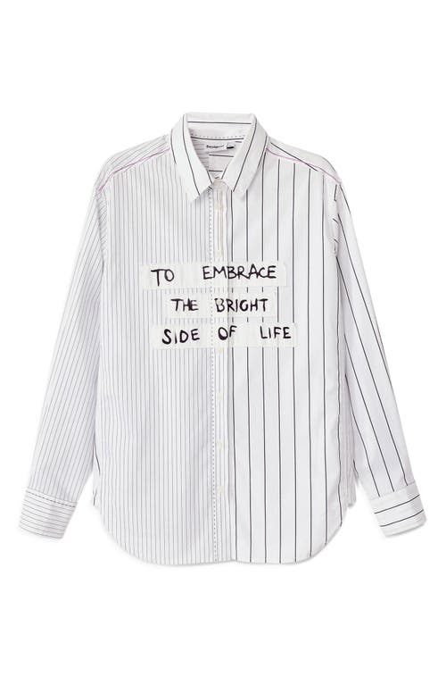 Desigual Cam Yokohama Mixed Stripe Cotton Poplin Button-up Shirt In White