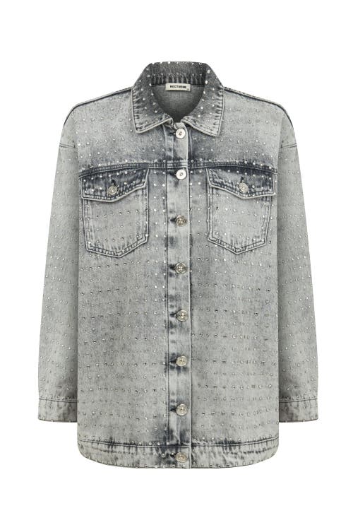 Nocturne Oversized Stone-embellished Jean Jacket In Light Grey