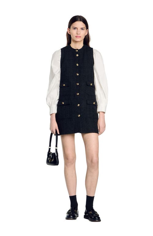 Sandro Embossed-buttons Dress In Black