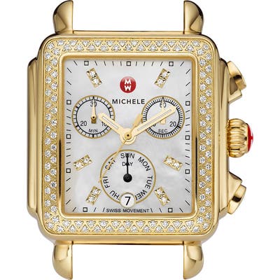 Michele Deco Diamond Diamond Dial Gold Plated Watch Case, 3m X 35Mm