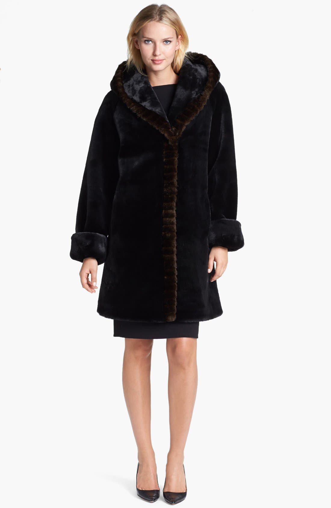 gallery hooded faux fur walking coat