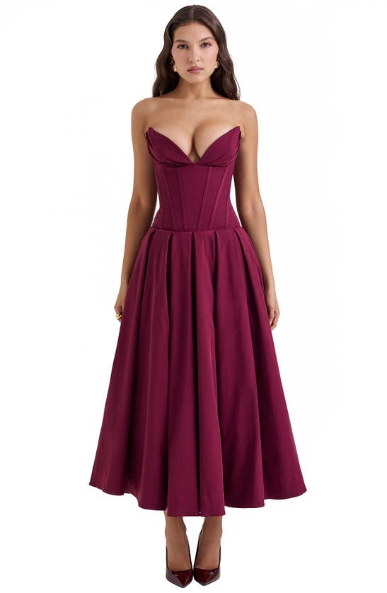 Shop House Of Cb Lady Strapless Midi Dress In Windsor Wine