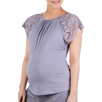 Cache Coeur Sofia Lace Sleeve Maternity/nursing Pajama Top, Purple