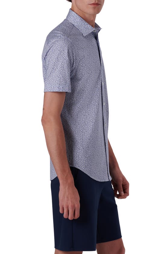 Shop Bugatchi Miles Ooohcotton® Floral Print Short Sleeve Button-up Shirt In Classic Blue