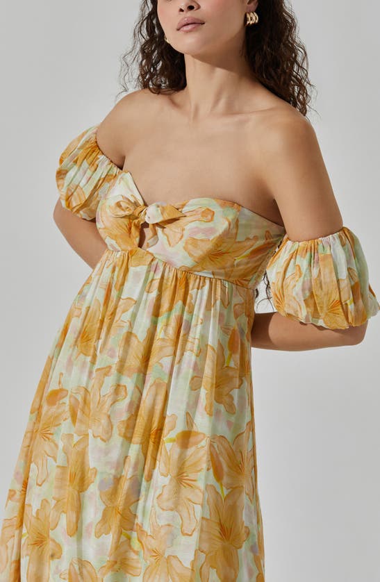 Shop Astr Floral Off The Shoulder Midi Dress In Orange Tropical