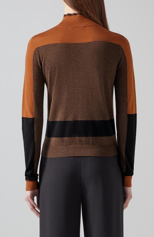 Shop Lk Bennett Selma Colorblock Merino Wool Blend Mock Neck Sweater In Brown