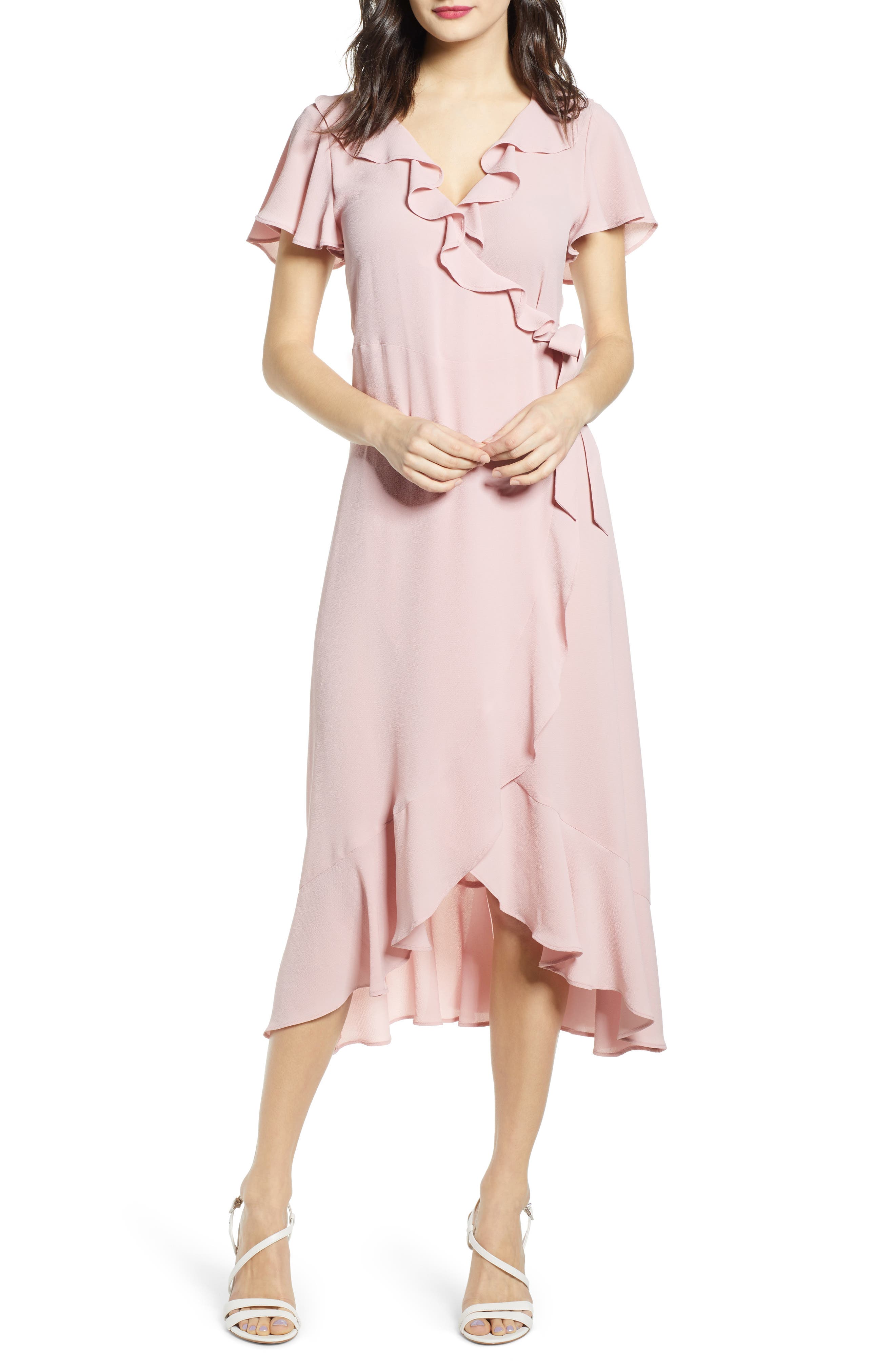 Chelsea28 Ruffle Wrap Dress, Pink