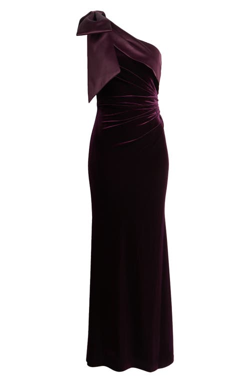 Eliza J Women's Velvet Bow-trim One-shoulder Gown In Aubergine