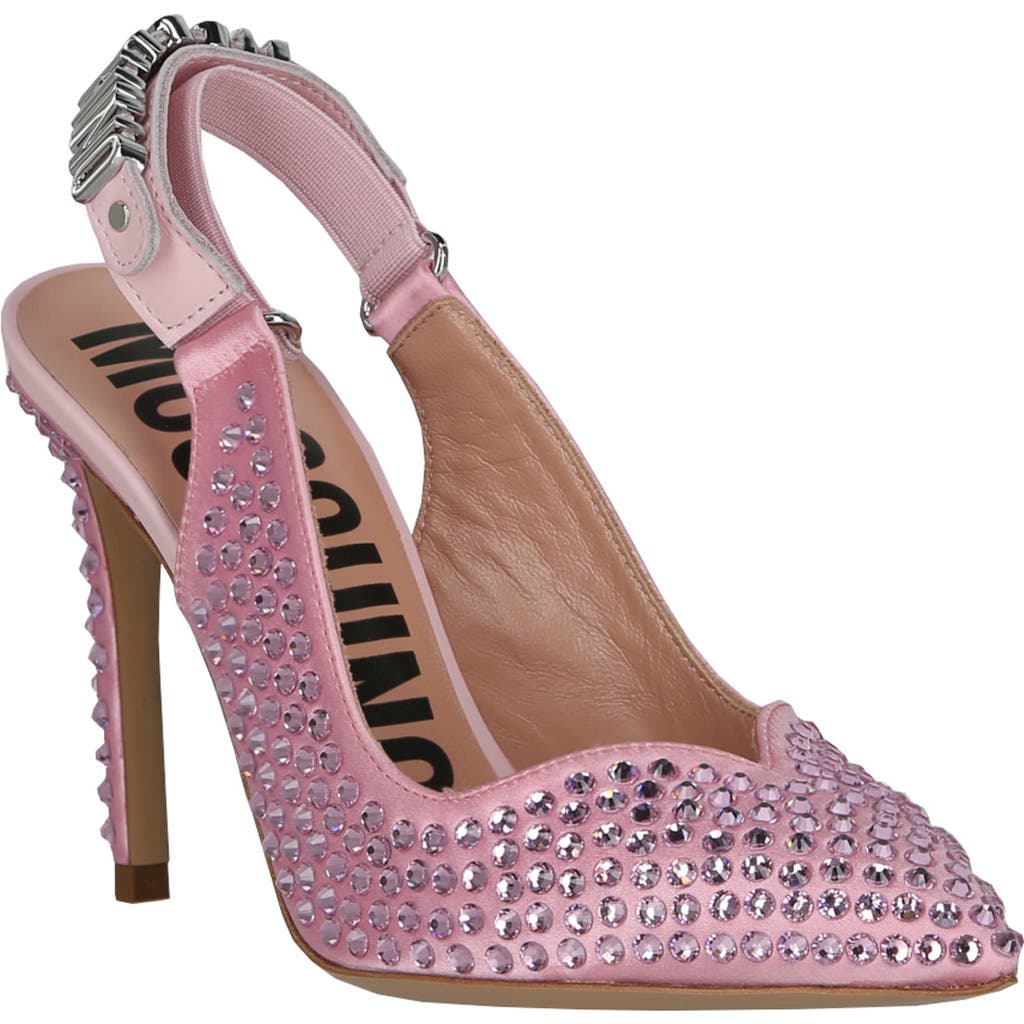 Moschino Crystal Embellished Pointed Toe Stiletto Pump In Pink